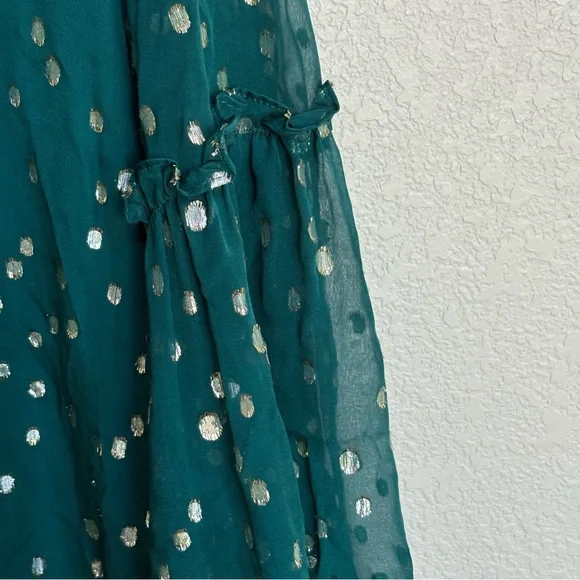 Lilly Pulitzer Cleme Spruce Green Silk Gold Metallic Dot Dress Size 14 - Picture 8 of 11